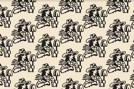 Olympia Provisions Farmers Network logo featuring a woman holding a shovel and plant matter.