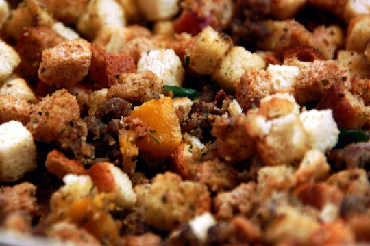 holiday stuffing made with Olympia Provisions Italian sausage