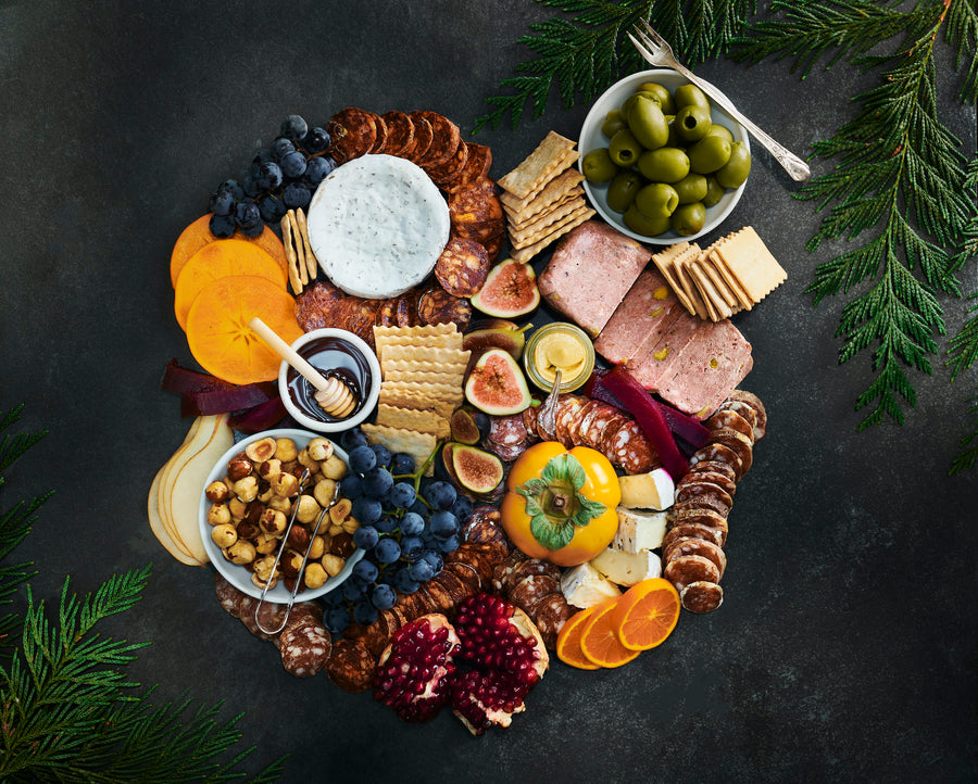 Euro Charcuterie Box finished board with fruit