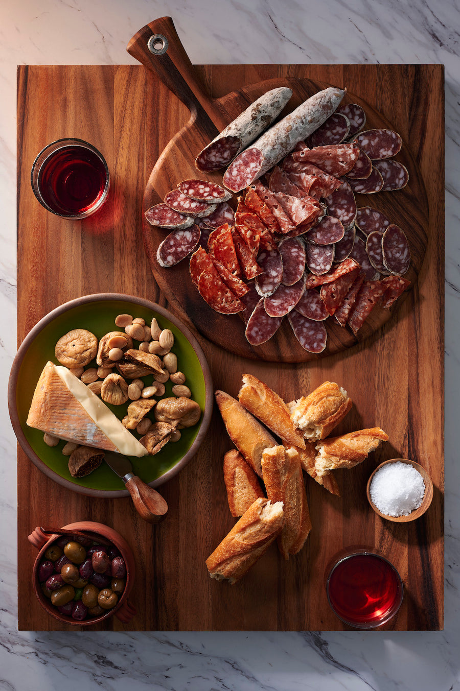 Italian Salami, Cheese, Bread, on a board