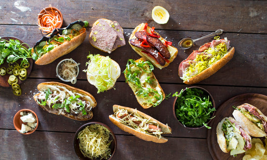 hoagie-style sandwiches made with pork pistachio pate