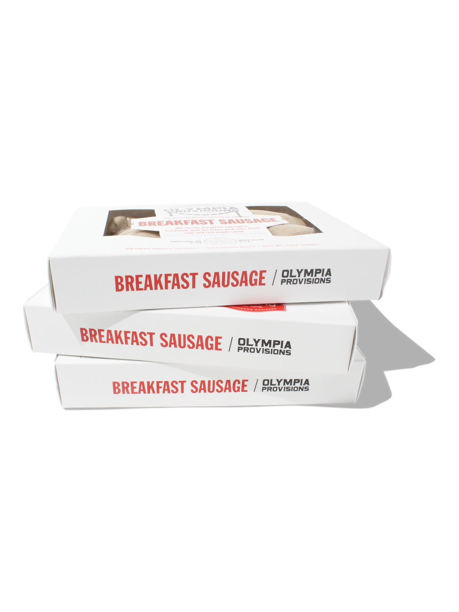 three packs of olympia provisions breakfast sausage 