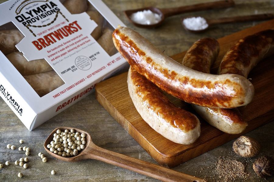 package of Olympia Provisions Bratwurst sausages