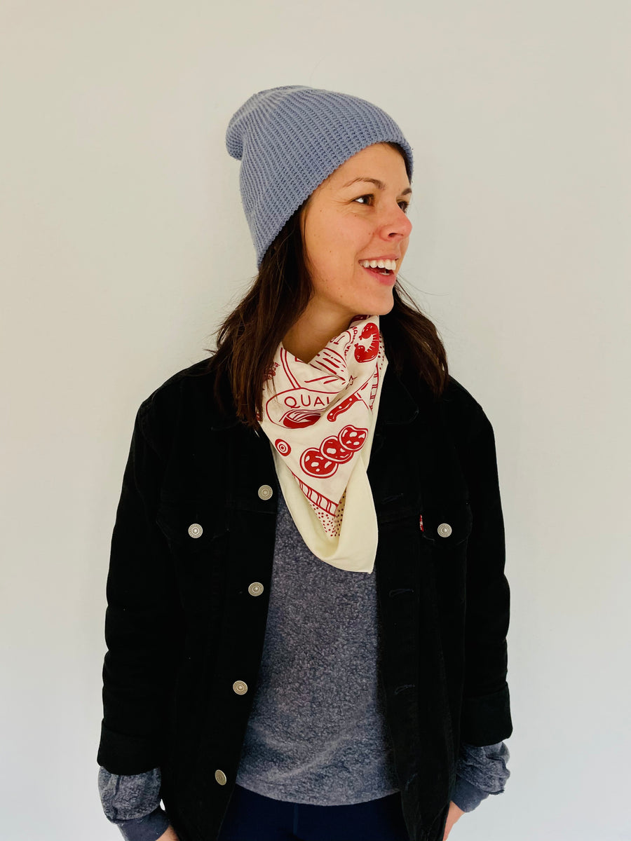 photo of a woman wearing the Olympia Provisions bandana