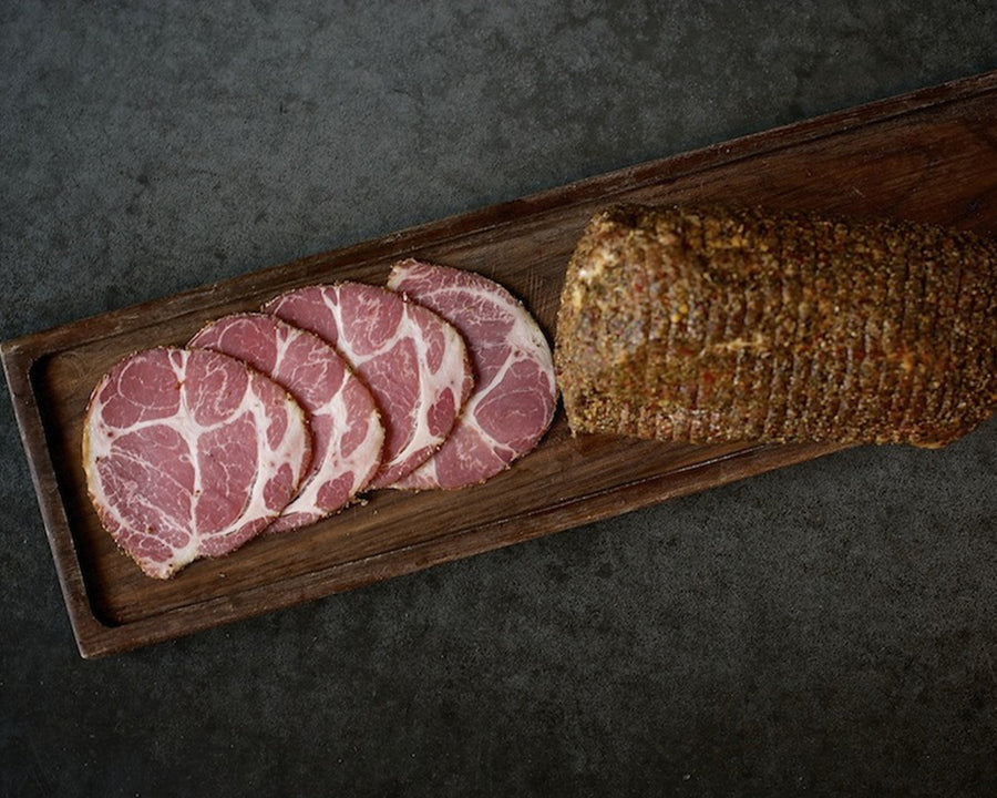 Olympia Provisions Capicola, Coppa, Cotto, gabagool covered in spices