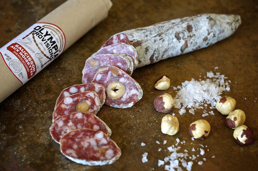 Saucisson Aux Noisettes French style sausage with Oregon hazelnuts by Olympia Provisions